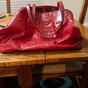 Red patent leather coach satchel